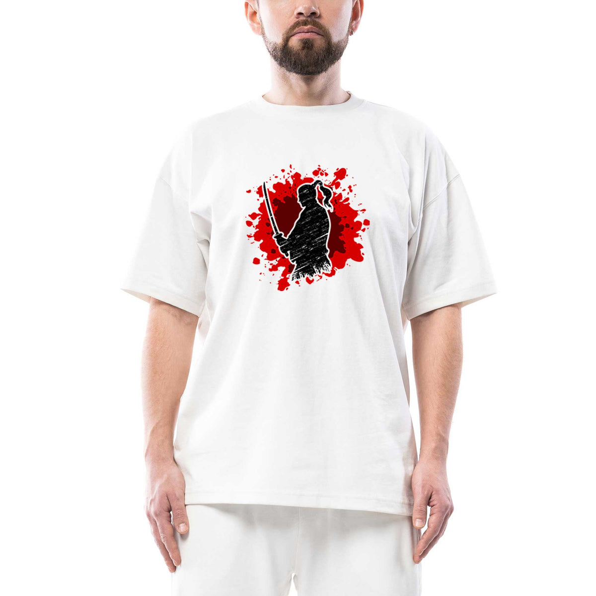 Samurai Öklid Oversize Beyaz Tişört