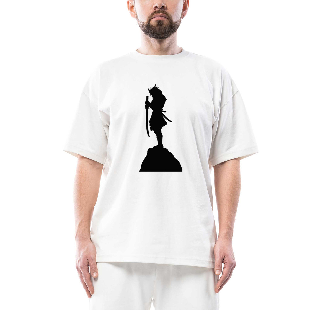 Samurai Portre Oversize Beyaz Tişört