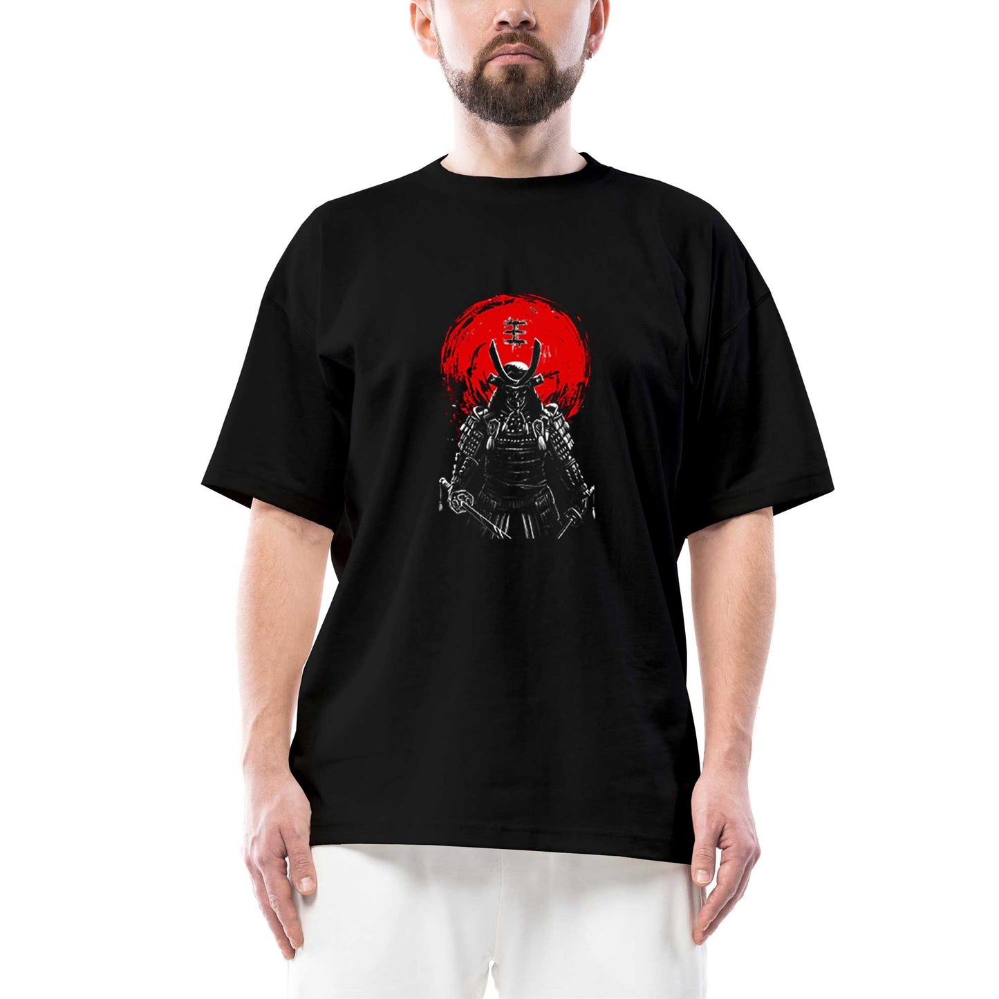 Samurai Red Warrior Oversize Siyah Tişört