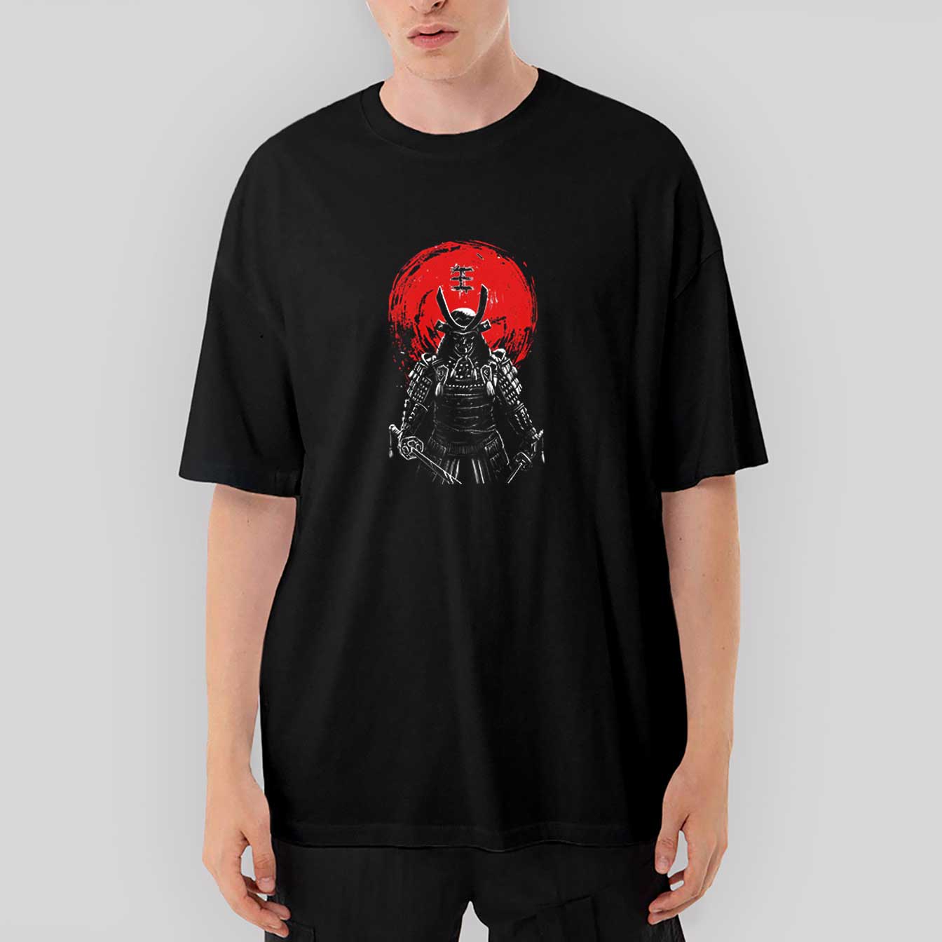 Samurai Red Warrior Oversize Siyah Tişört