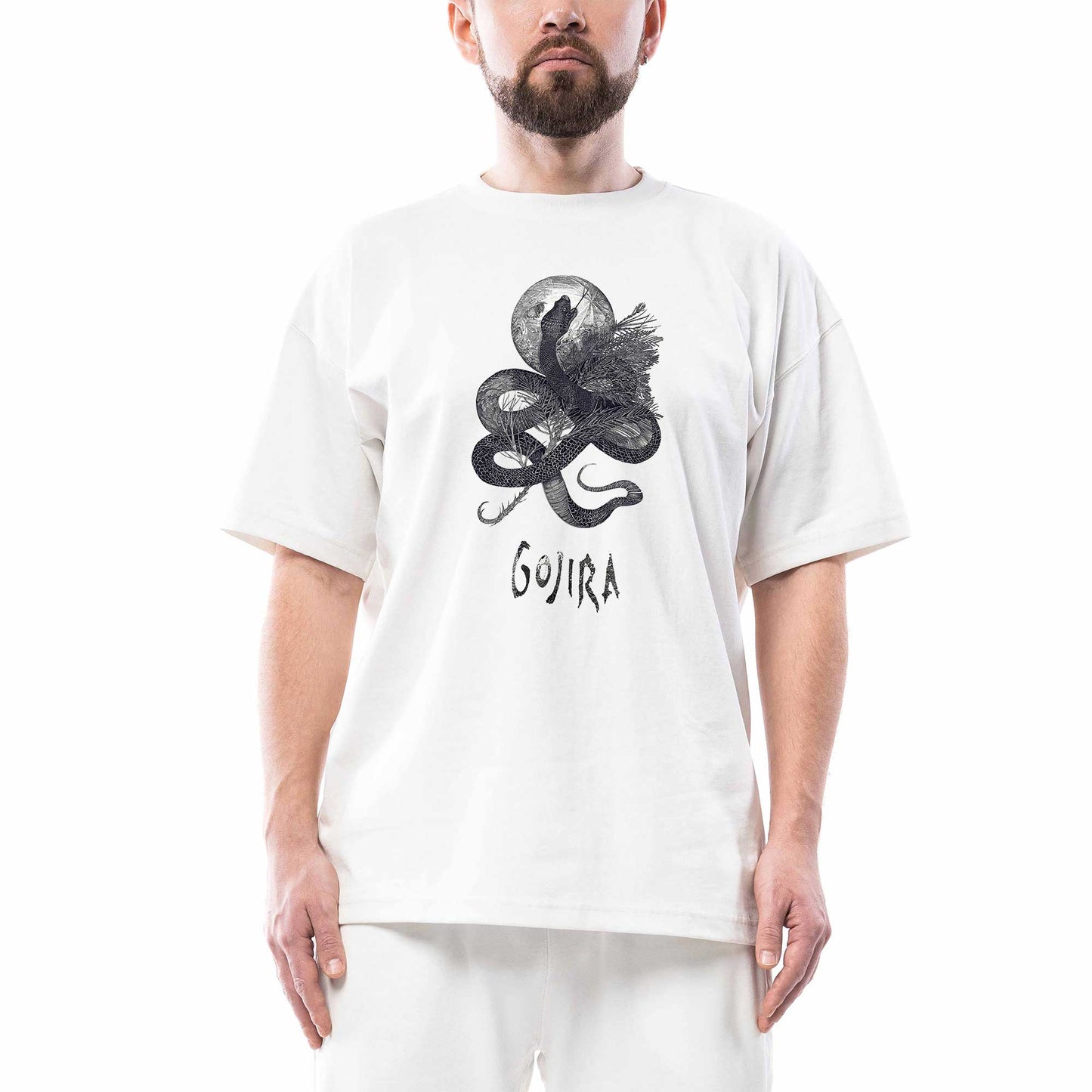 Gojıra Snake and Moon Oversize Beyaz Tişört