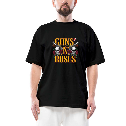 Guns N Roses Text Skull Oversize Siyah Tişört