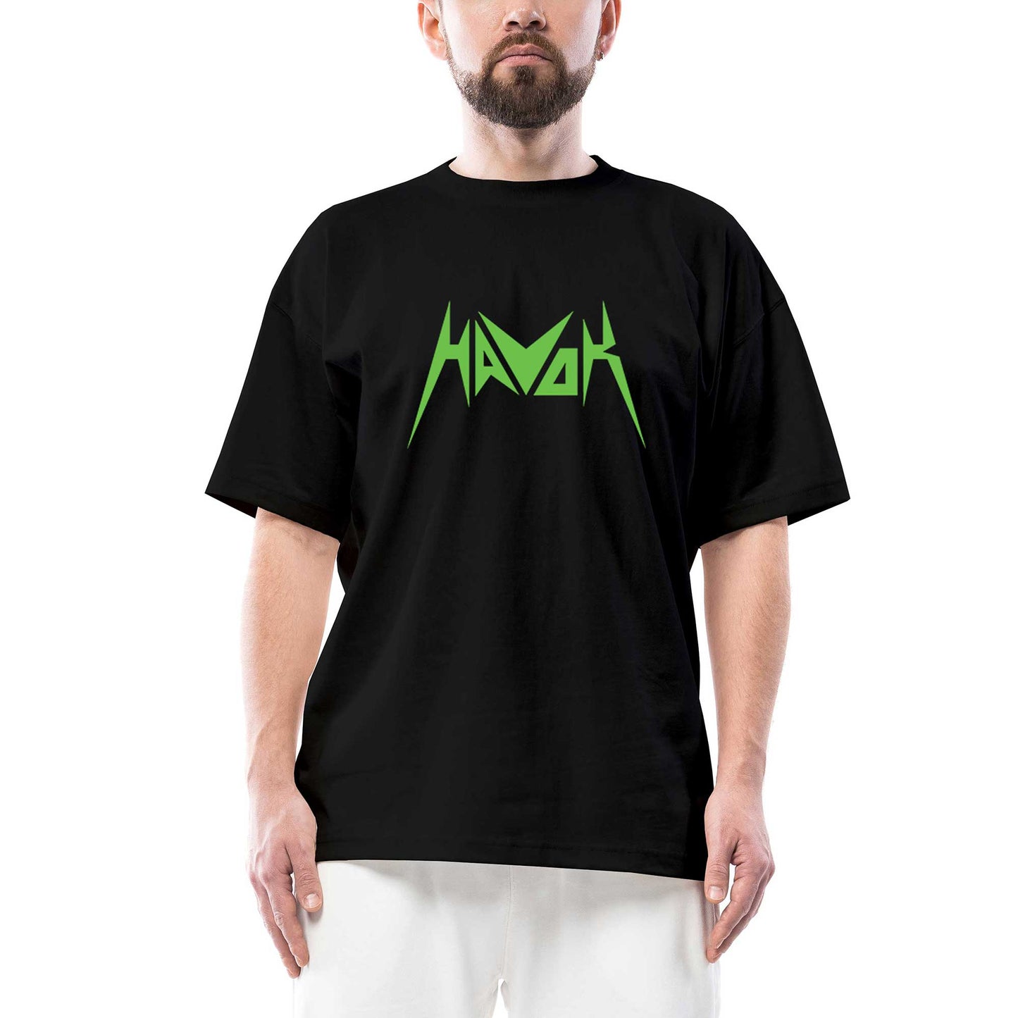 Havok Green Logo Oversize Siyah Tişört