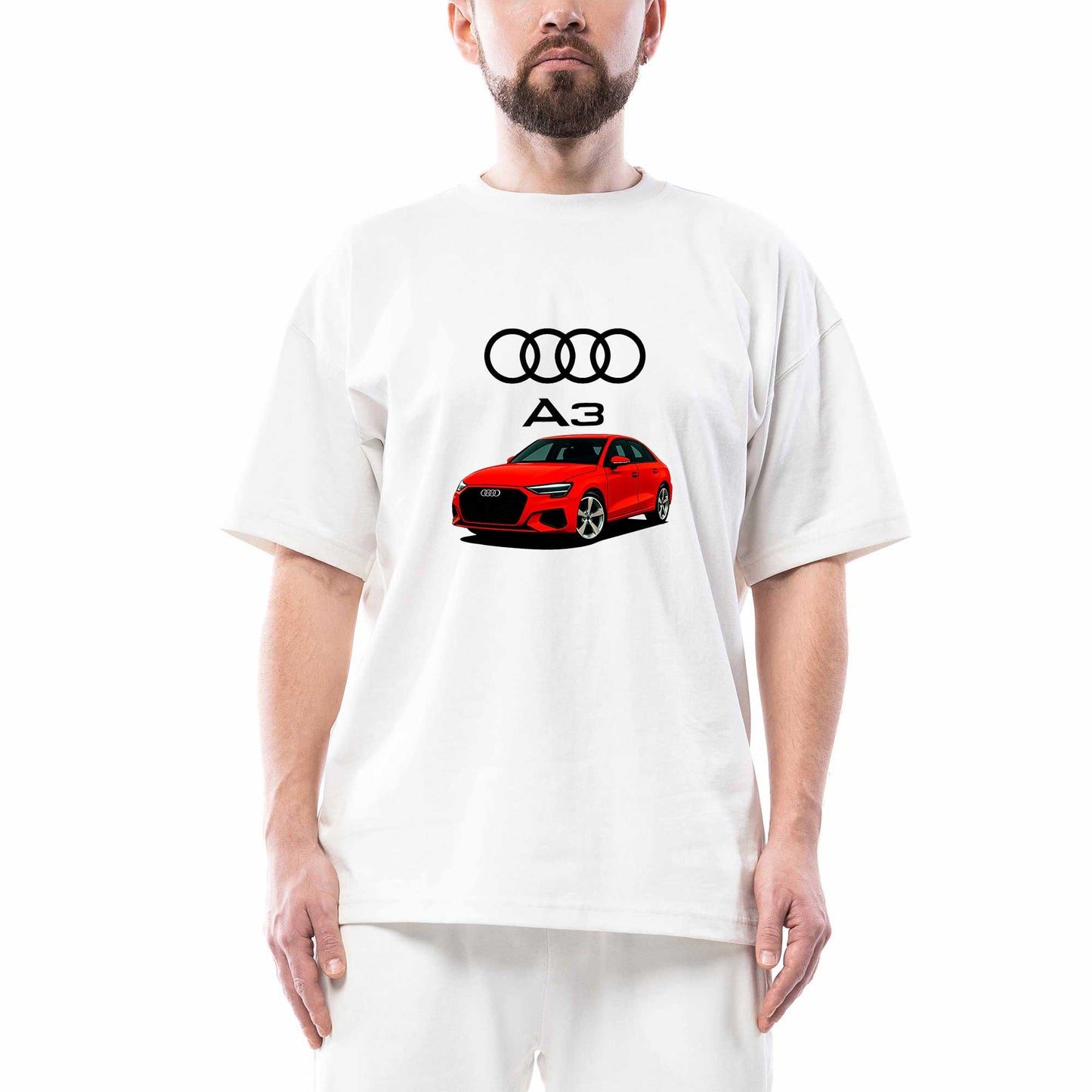 Audi A3 Text Logo Oversize Beyaz Tişört