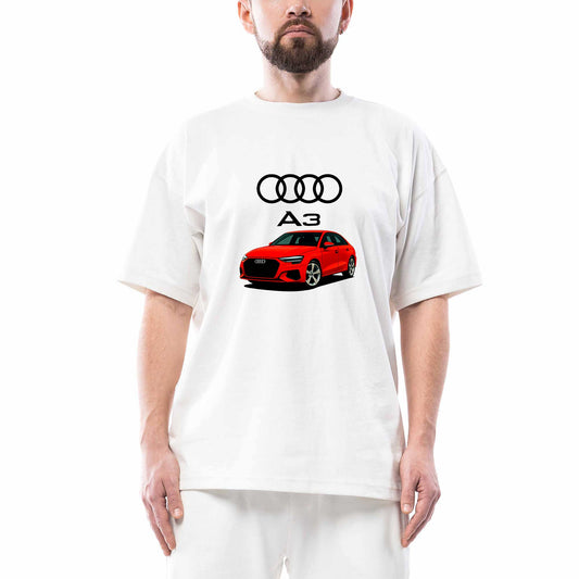 Audi A3 Text Logo Oversize Beyaz Tişört
