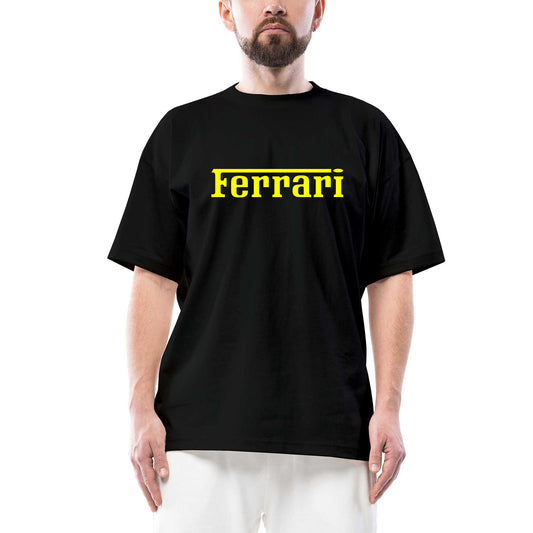 Ferrari Gold Text Oversize Siyah Tişört
