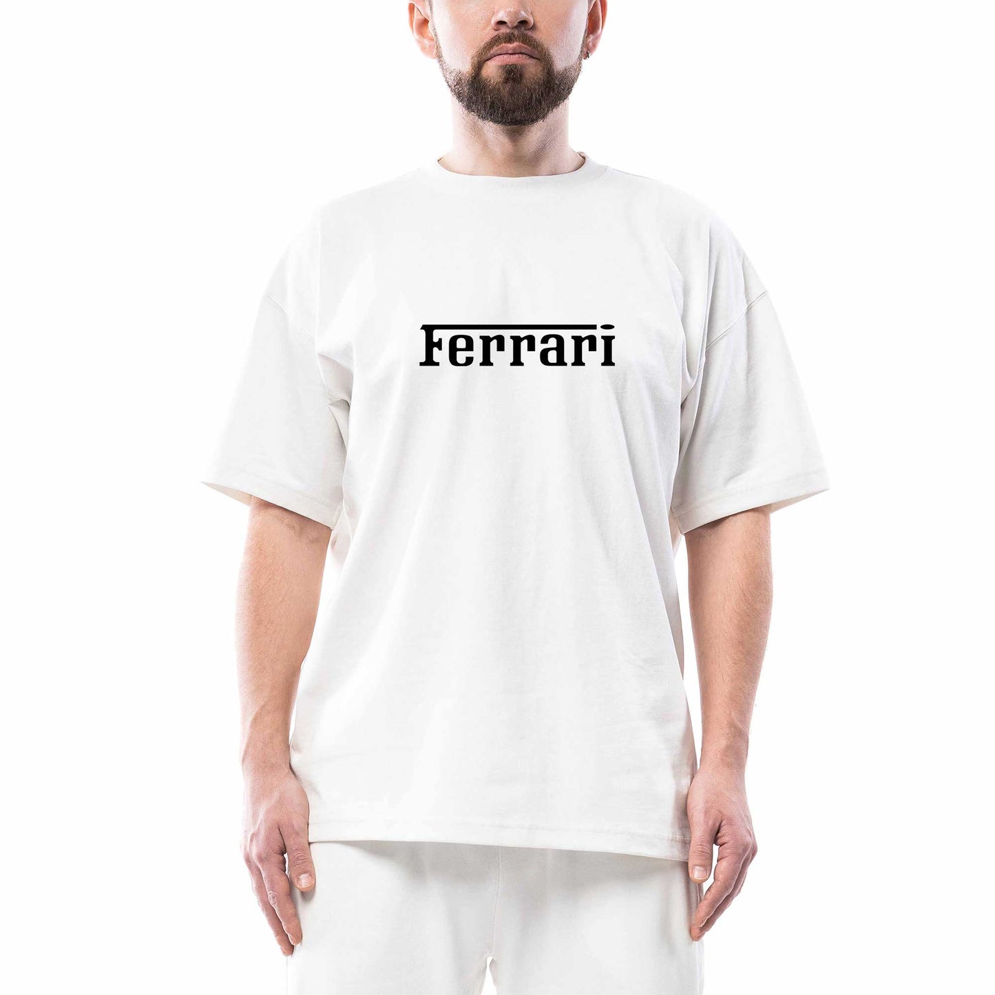 Ferrari Text Black Oversize Beyaz Tişört