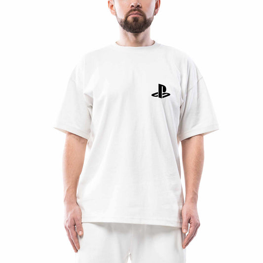 Playstation Logo Black beyaz oversize tişört
