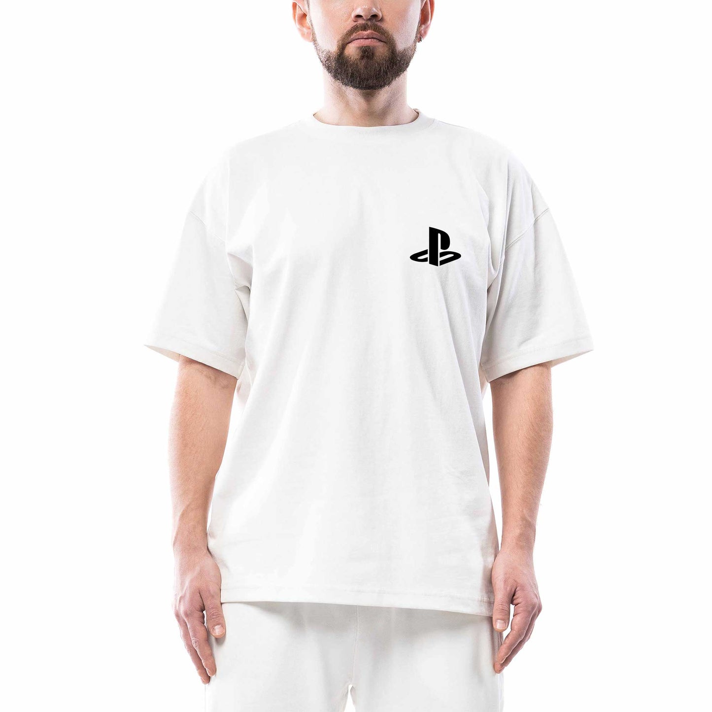 PlaystatIron Logo Black Oversize Beyaz Tişört