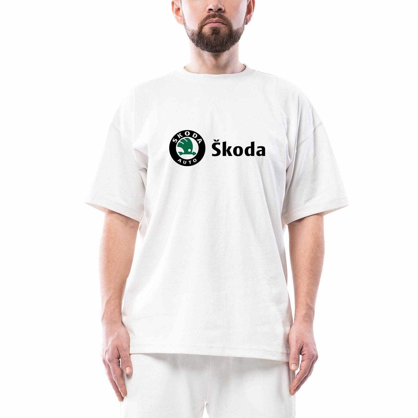 Skoda Text Logo Oversize Beyaz Tişört