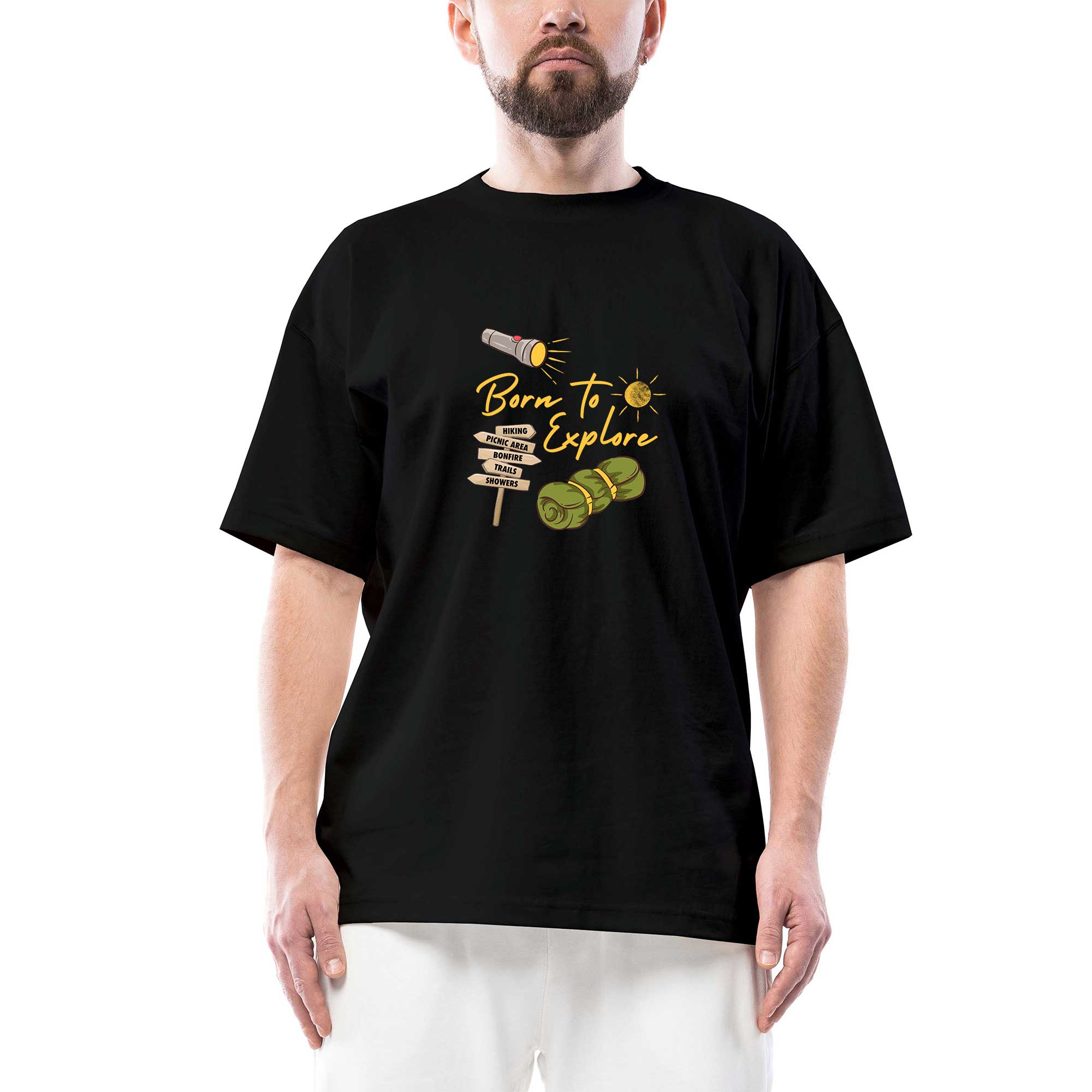 Geyik Çizim Oversize Siyah Tişört | Zepplin Giyim – Zepplingiyim