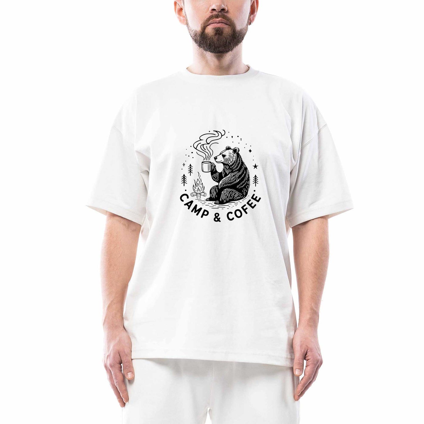 Camp Coffe Bear Oversize Beyaz Tişört