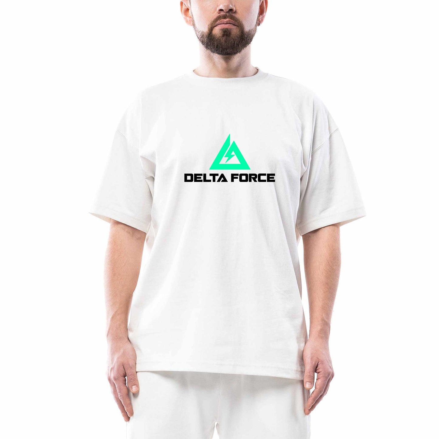 Delta Force Logo Oversize Beyaz Tişört