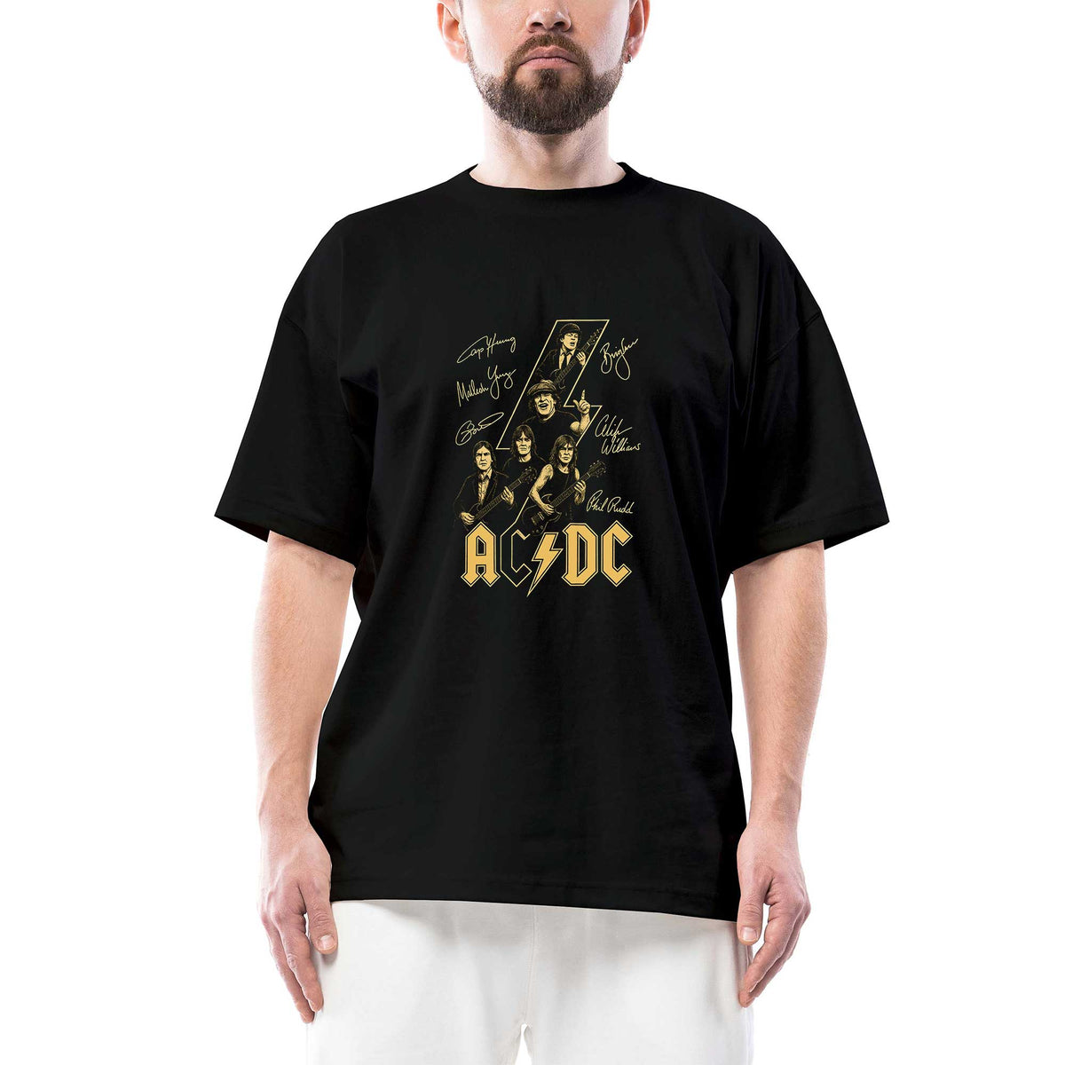Ac Dc Silüet İmza siyah oversize tişört