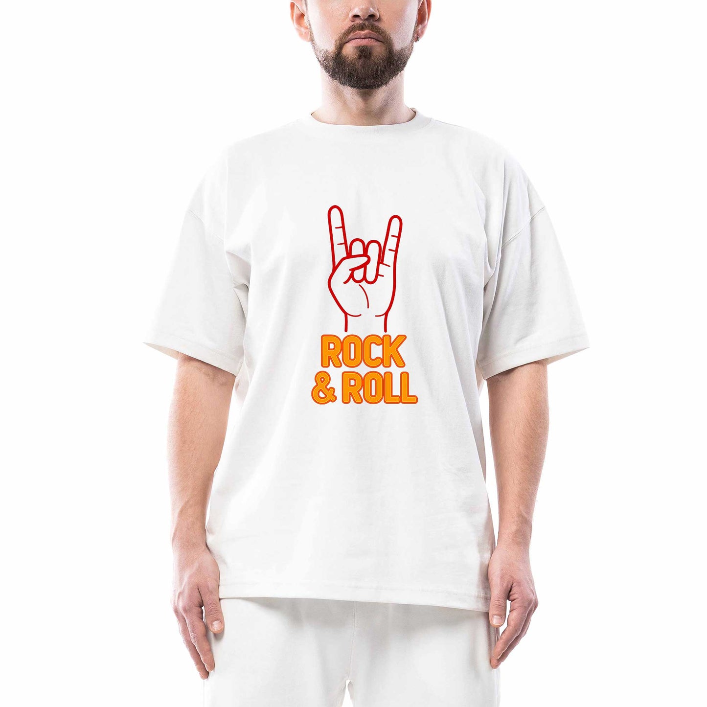 Rock Roll Oversize Beyaz Tişört
