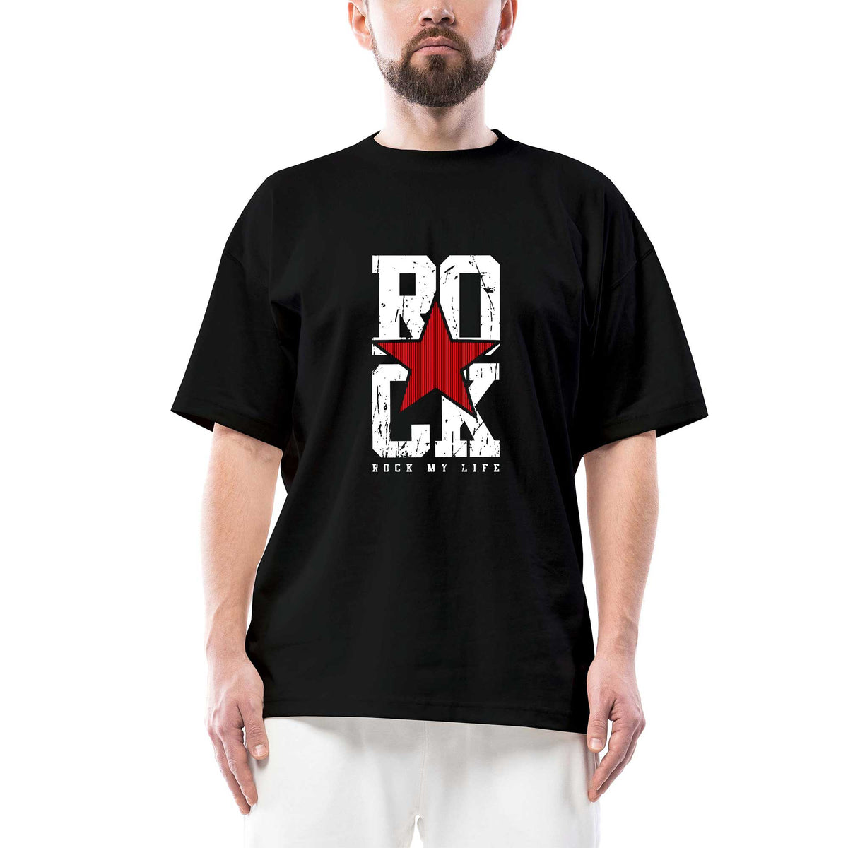 Rock My Life siyah oversize tişört
