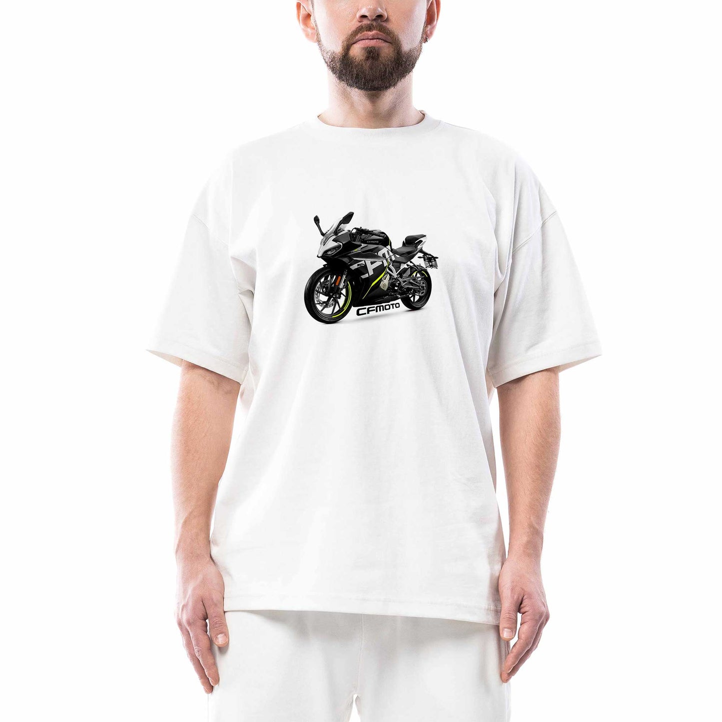 CFMOTO 250SR And Text Oversize Beyaz Tişört