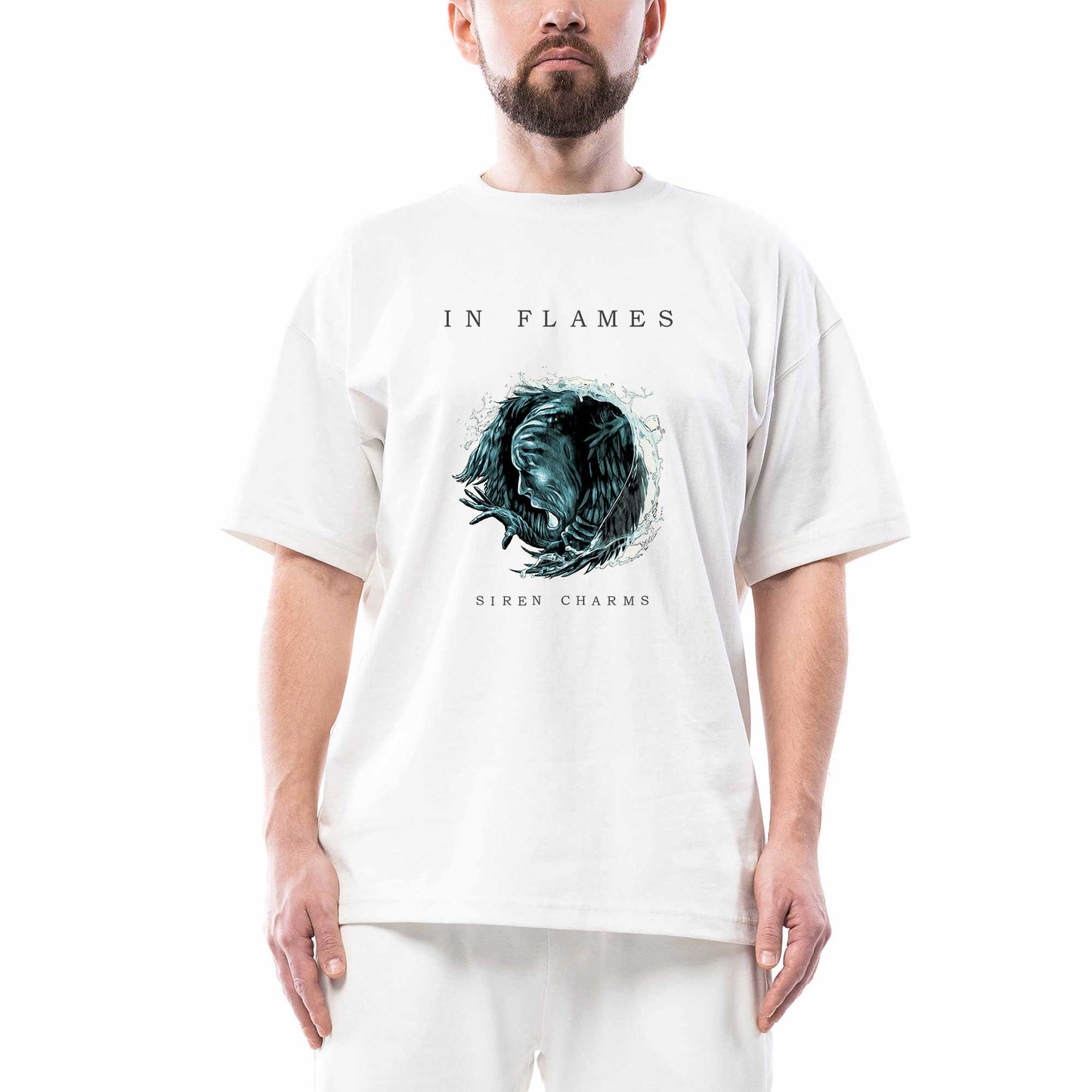 In Flames Siren Charms Beyaz Oversize Tişört