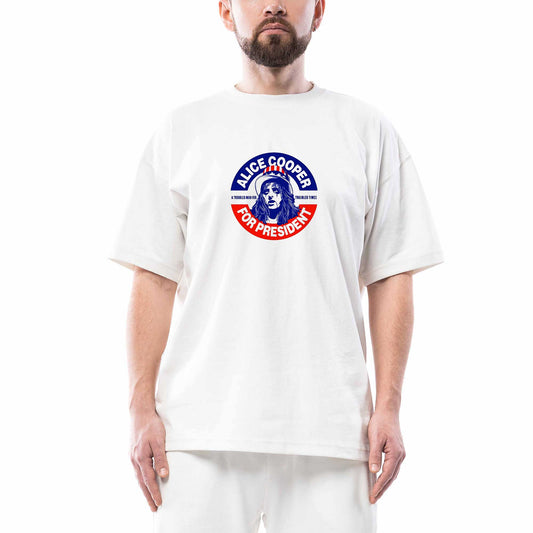 Alice Cooper For President Beyaz Oversize Tişört