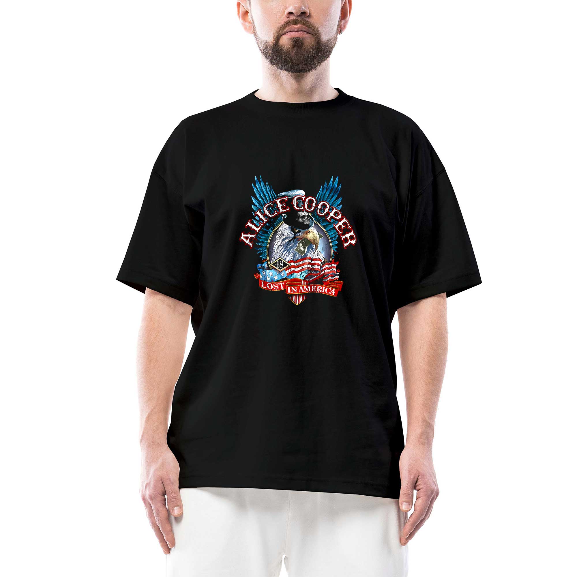 Alice Cooper Lost In America Siyah Oversize Tişört | Zepplin Giyim