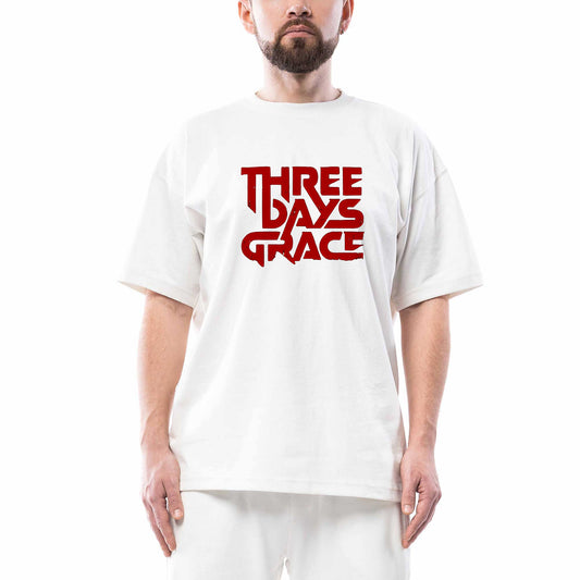 Three Days Grace Text Beyaz Oversize Tişört