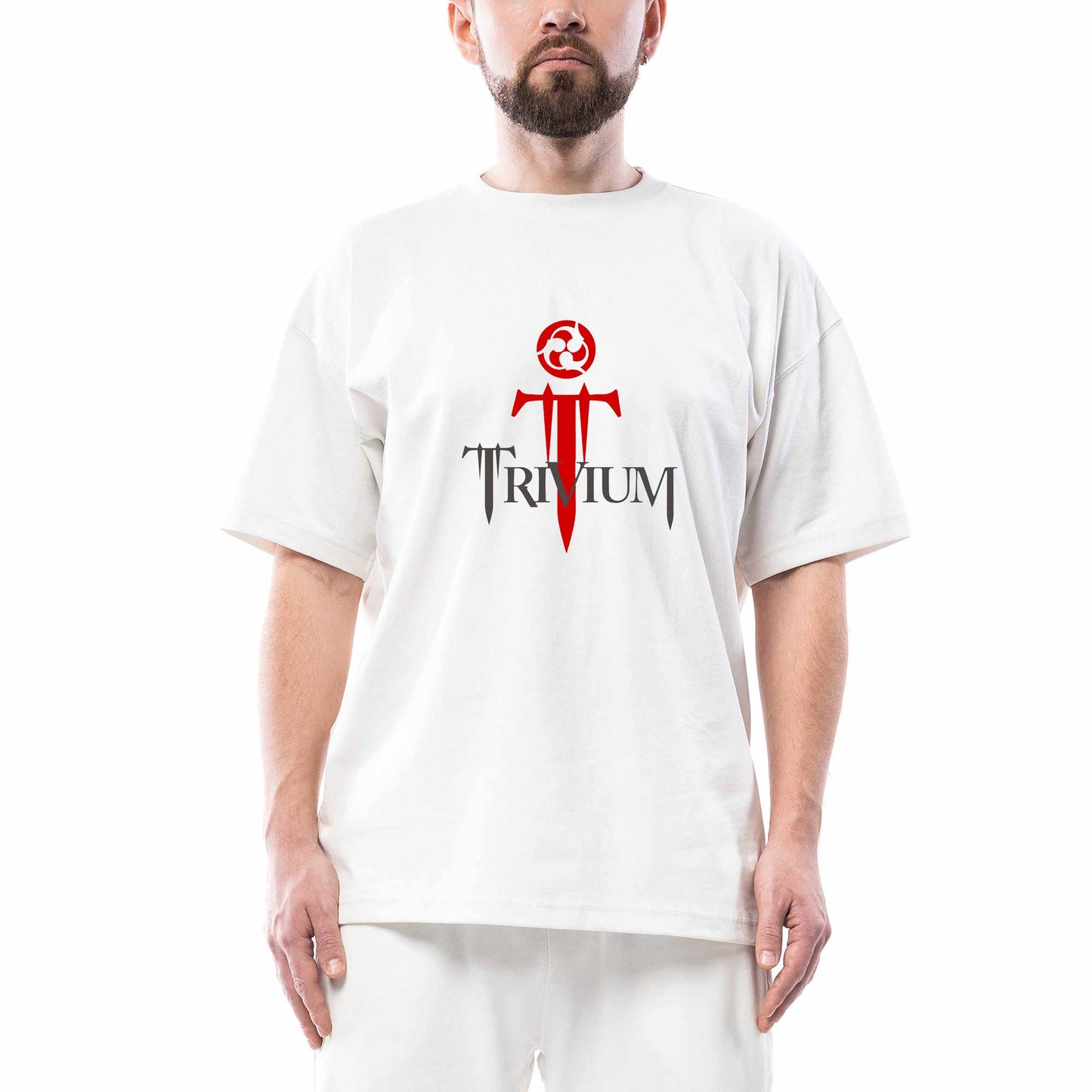 Trivium Logo Red Beyaz Oversize Tişört