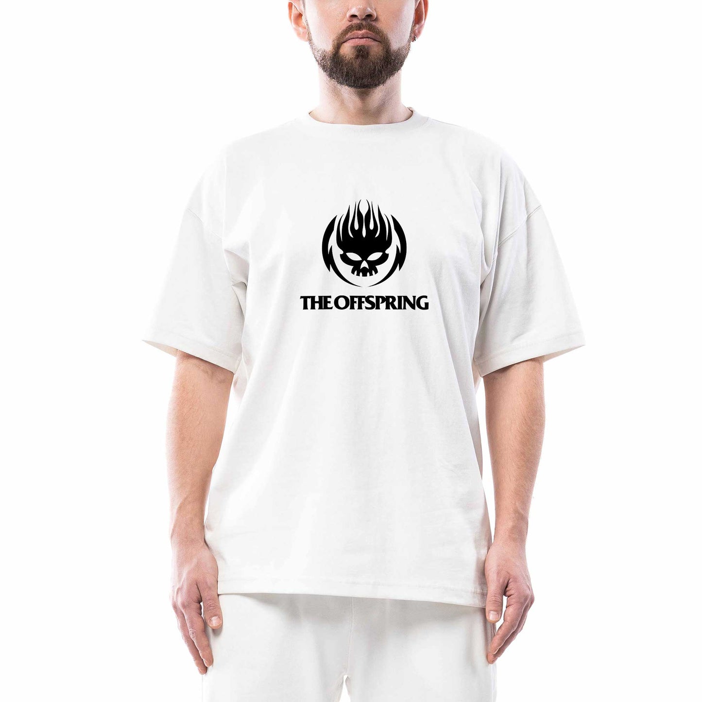 The Offspring Logo Skull Text Beyaz Oversize Tişört