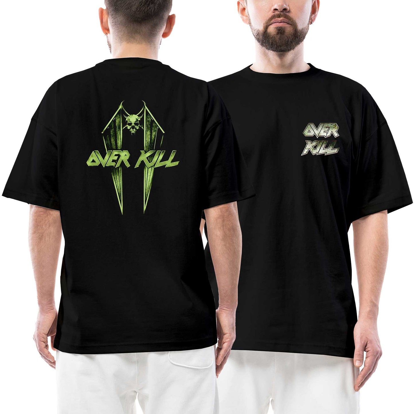 Overkill Ön Arka Baskılı Siyah Oversize Tişört