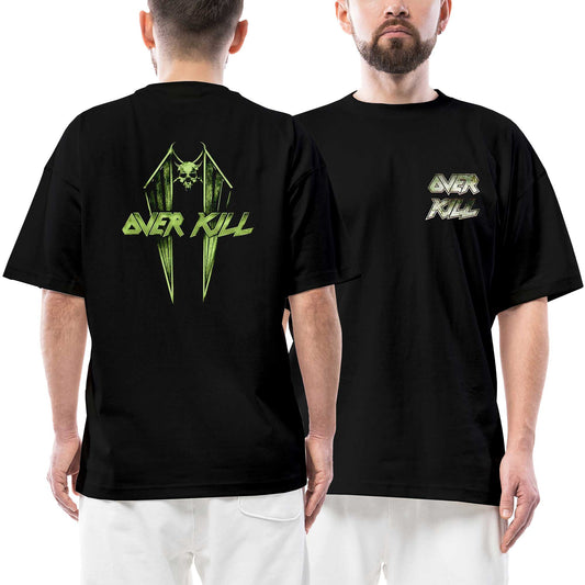 Overkill Ön Arka Baskılı Siyah Oversize Tişört