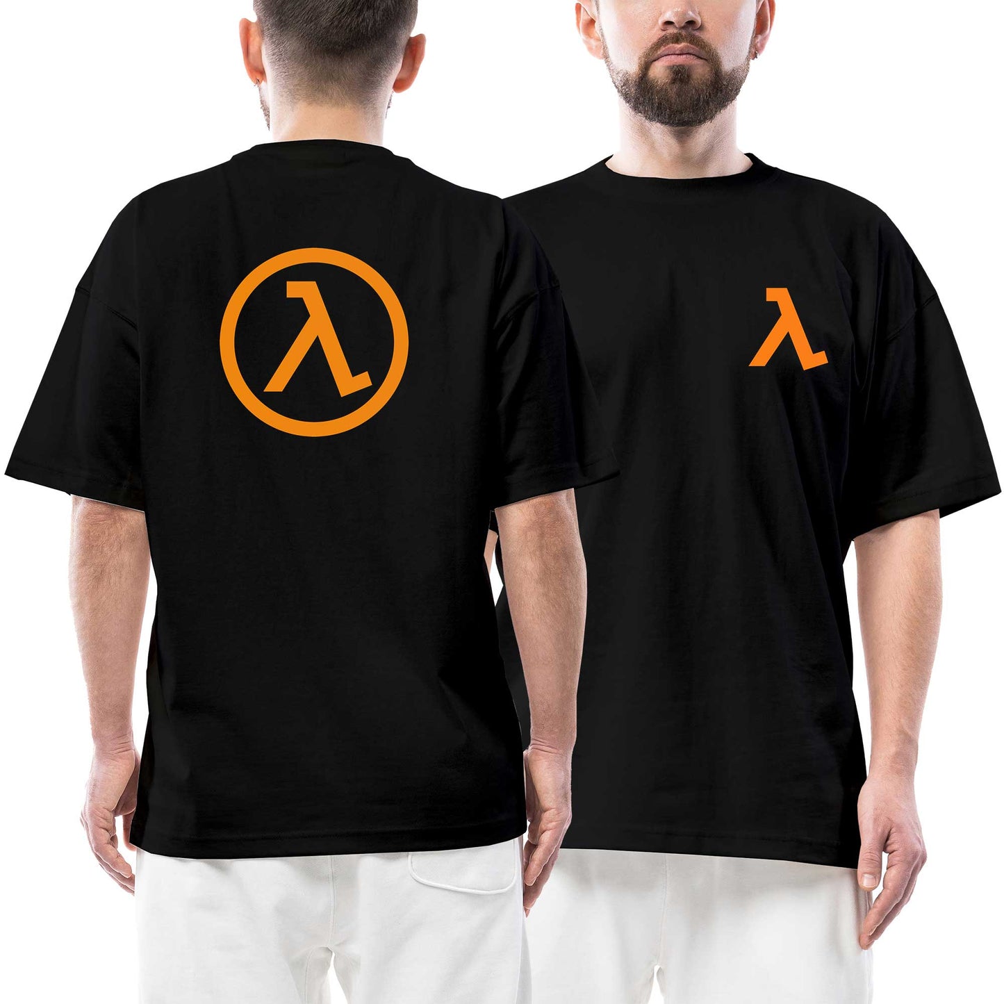 Half Life Valve Corp. Ön Arka Baskılı Siyah Oversize Tişört