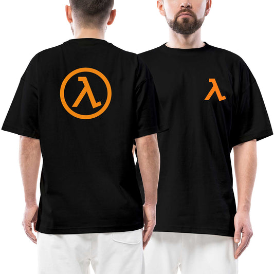 İndirimli Half Life Valve Corp. Ön Arka Baskılı Siyah Oversize Tişört