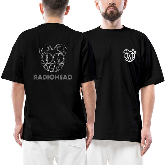 Radio Head Ön Arka Baskılı Siyah Oversize Tişört