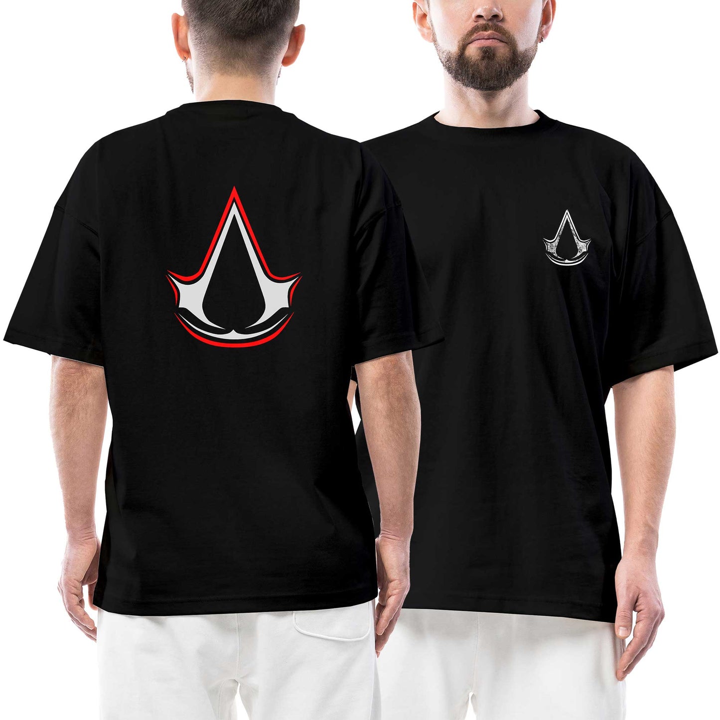 İndirimli Assassins Creed Ön Arka Baskılı Siyah Oversize Tişört
