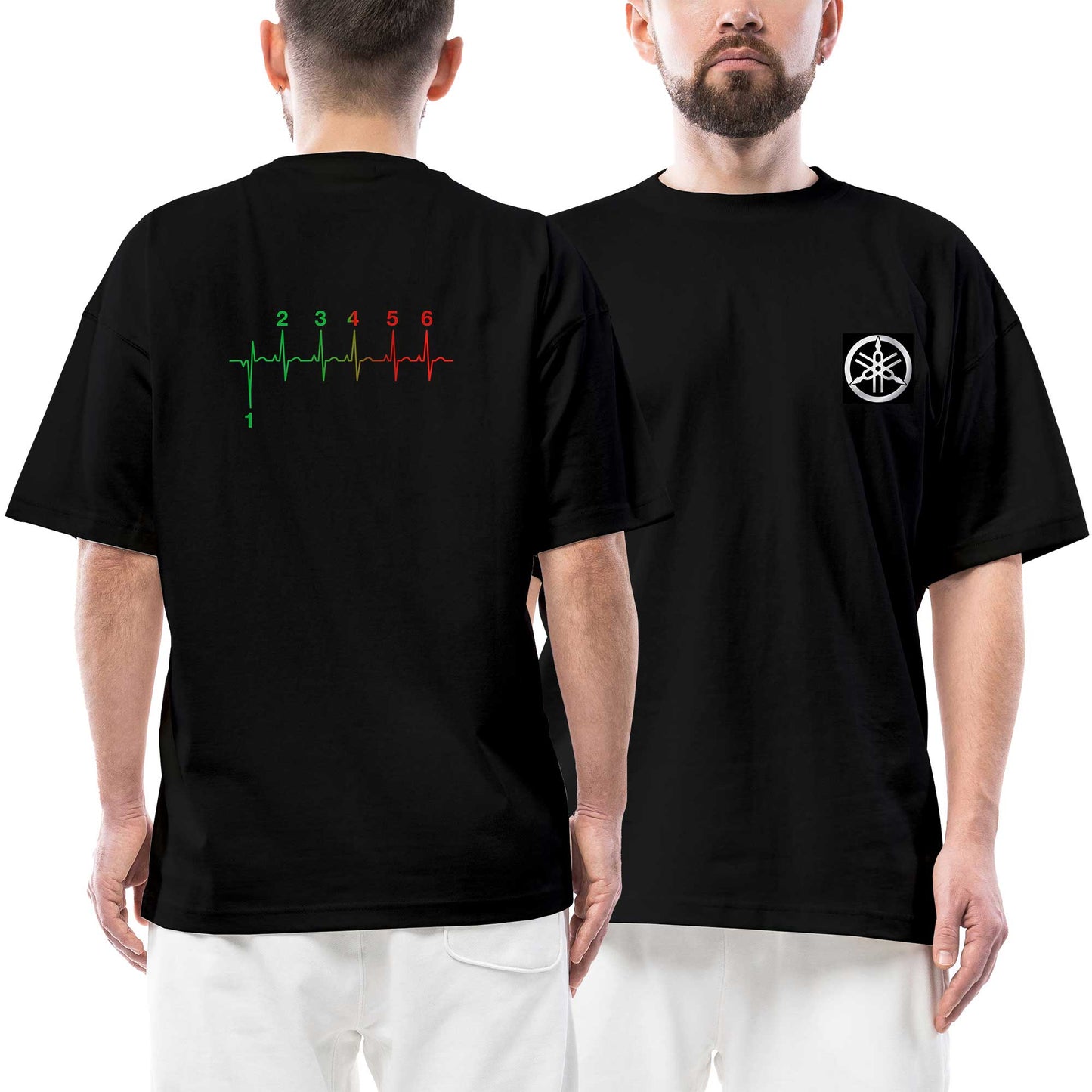 Yamaha Ön Arka Baskılı Siyah Oversize Tişört