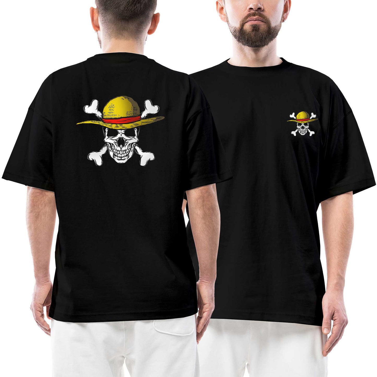 One Piece Ön Arka Baskılı Siyah Oversize Tişört