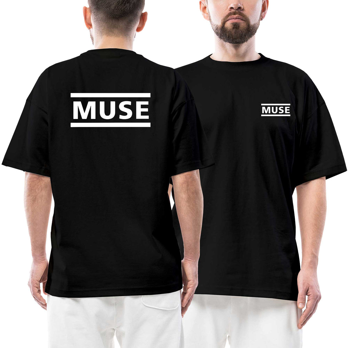 Muse Ön Arka Baskılı Siyah siyah oversize tişört