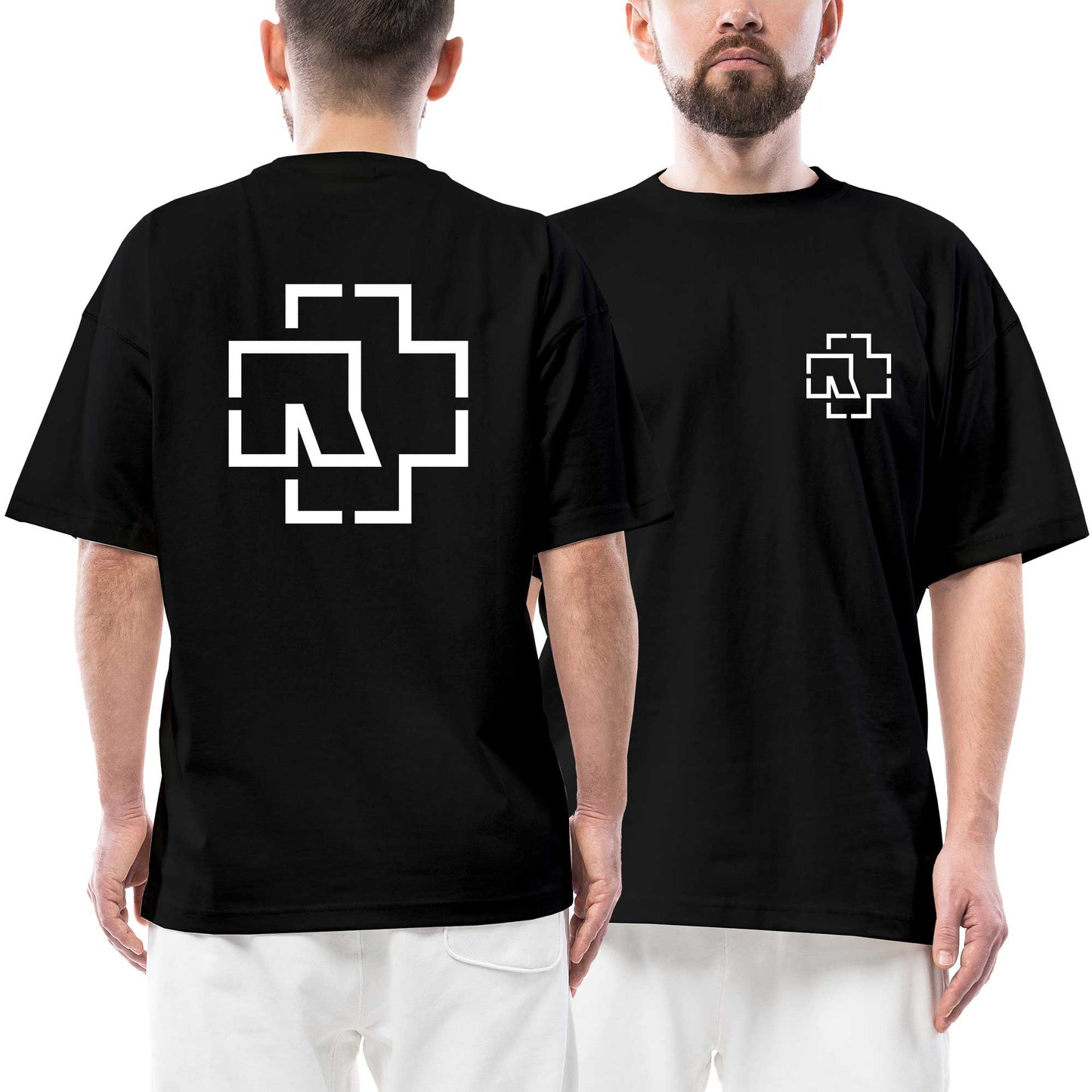 Rammstein Ön Arka Baskılı Siyah Oversize Tişört