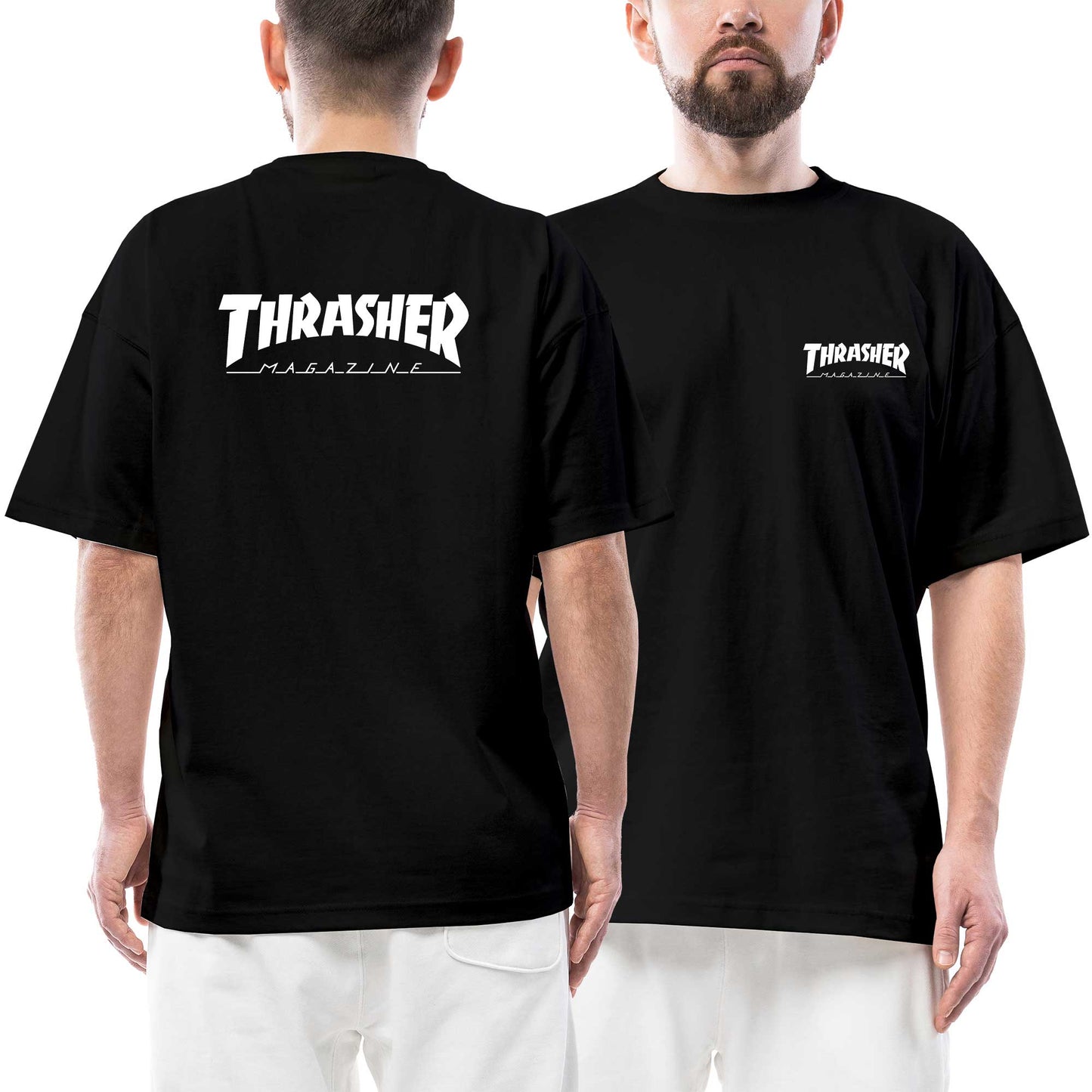 Thrasher Ön Arka Baskılı Siyah Oversize Tişört