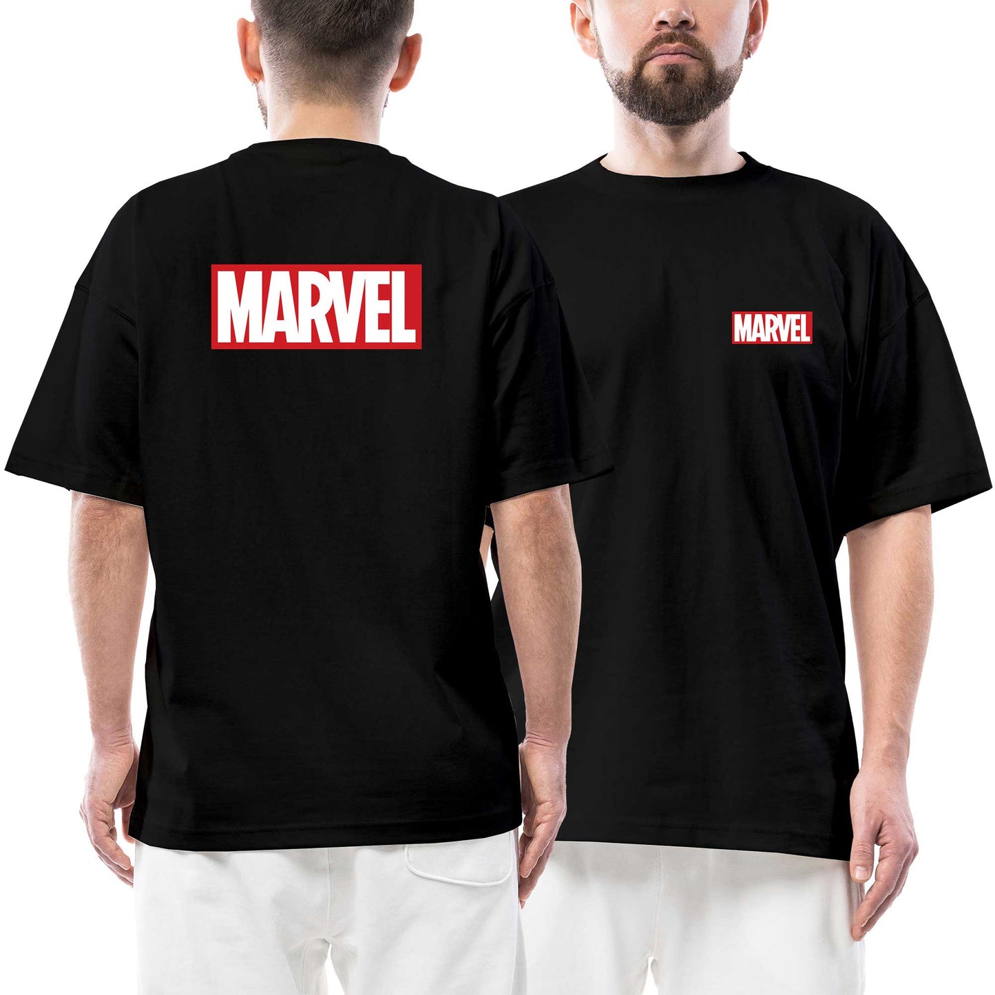 Marvel Ön Arka Baskılı Siyah Oversize Tişört