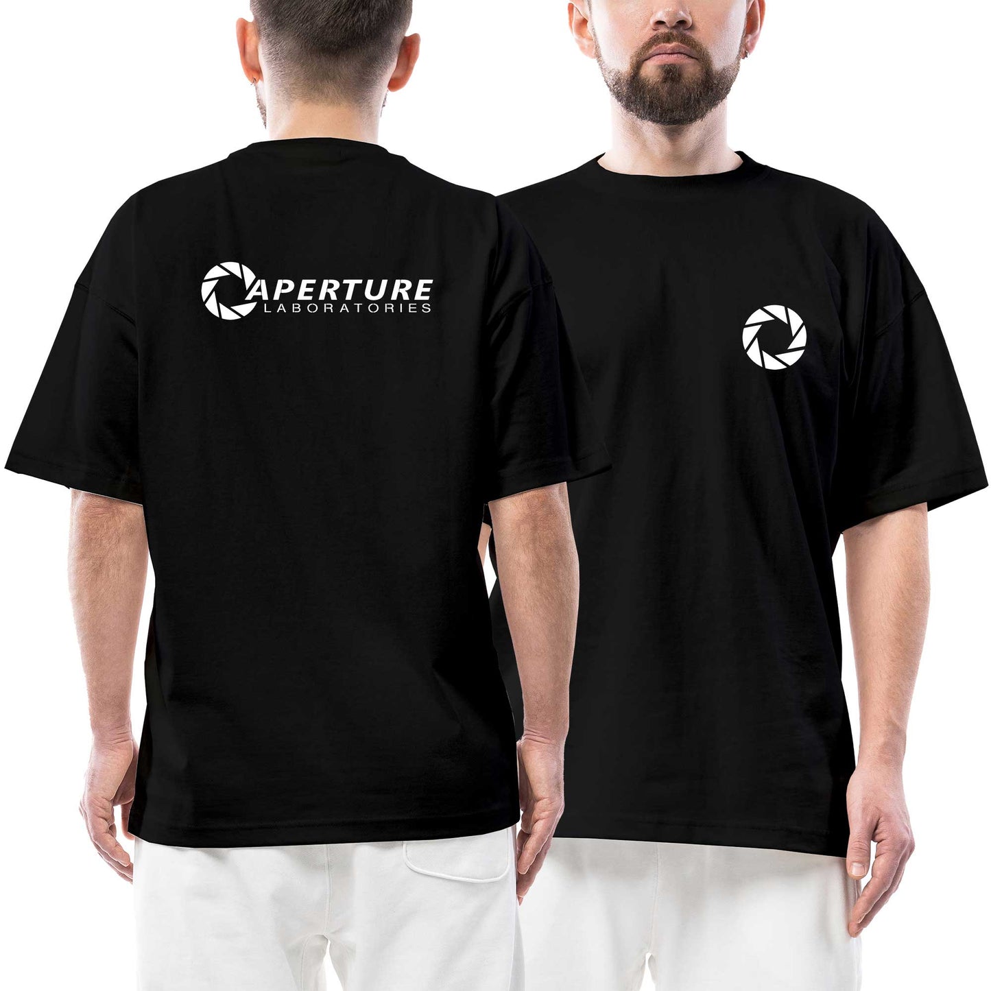 Portal Ön Arka Baskılı Siyah Oversize Tişört