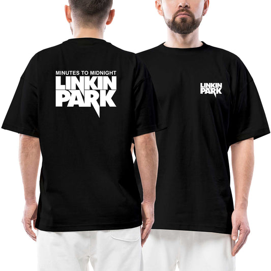 Link in Park Ön Arka Baskılı Siyah Oversize Tişört
