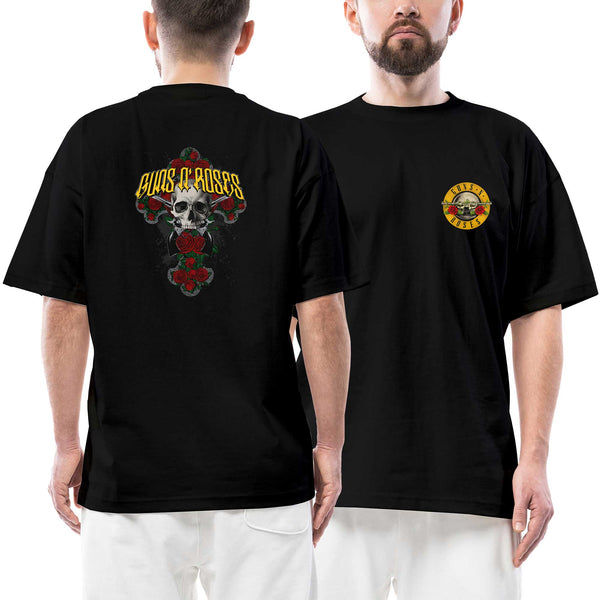 Guns N Roses Ön Arka Baskılı Siyah Oversize Tişört