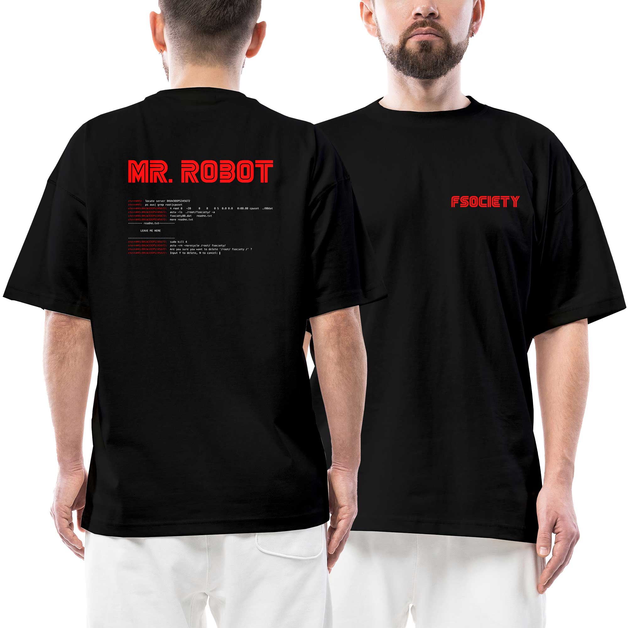 Mr.Robot Fsociety Ön Arka Baskılı Siyah Oversize Tişört | Zepplin
