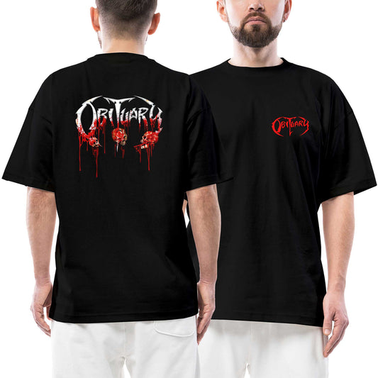 Obituary Bloody Skull Ön Arka Baskılı Siyah Oversize Tişört