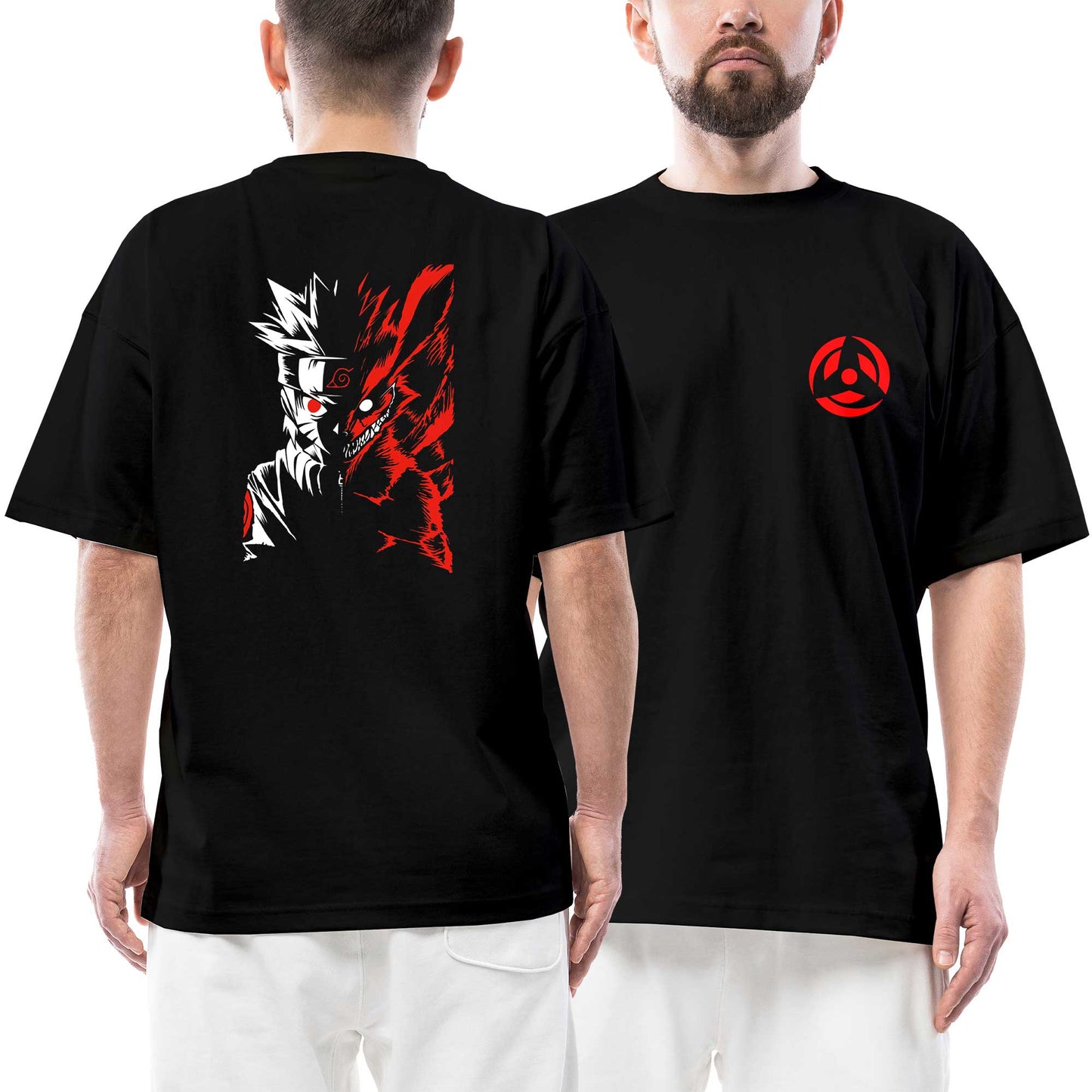 Naruto Ön Arka Baskılı Siyah Oversize Tişört
