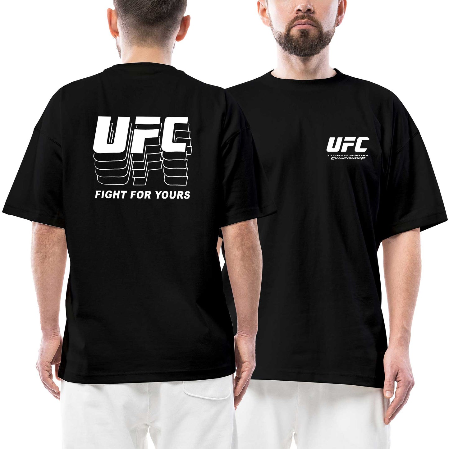 UFC Fight For Yours Ön Arka Baskılı Siyah Oversize Tişört