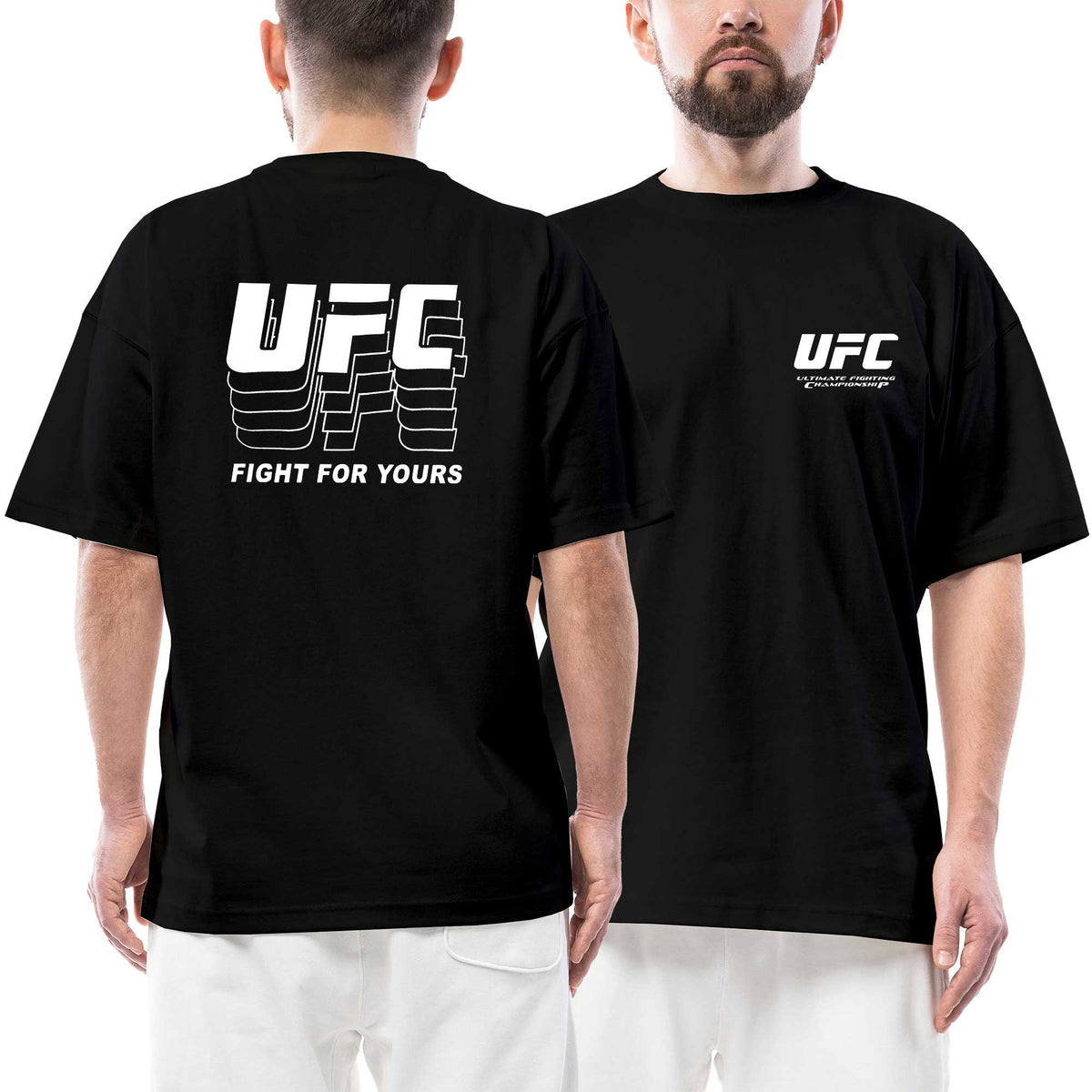 UFC Fight For Yours Ön Arka Baskılı Siyah siyah oversize tişört