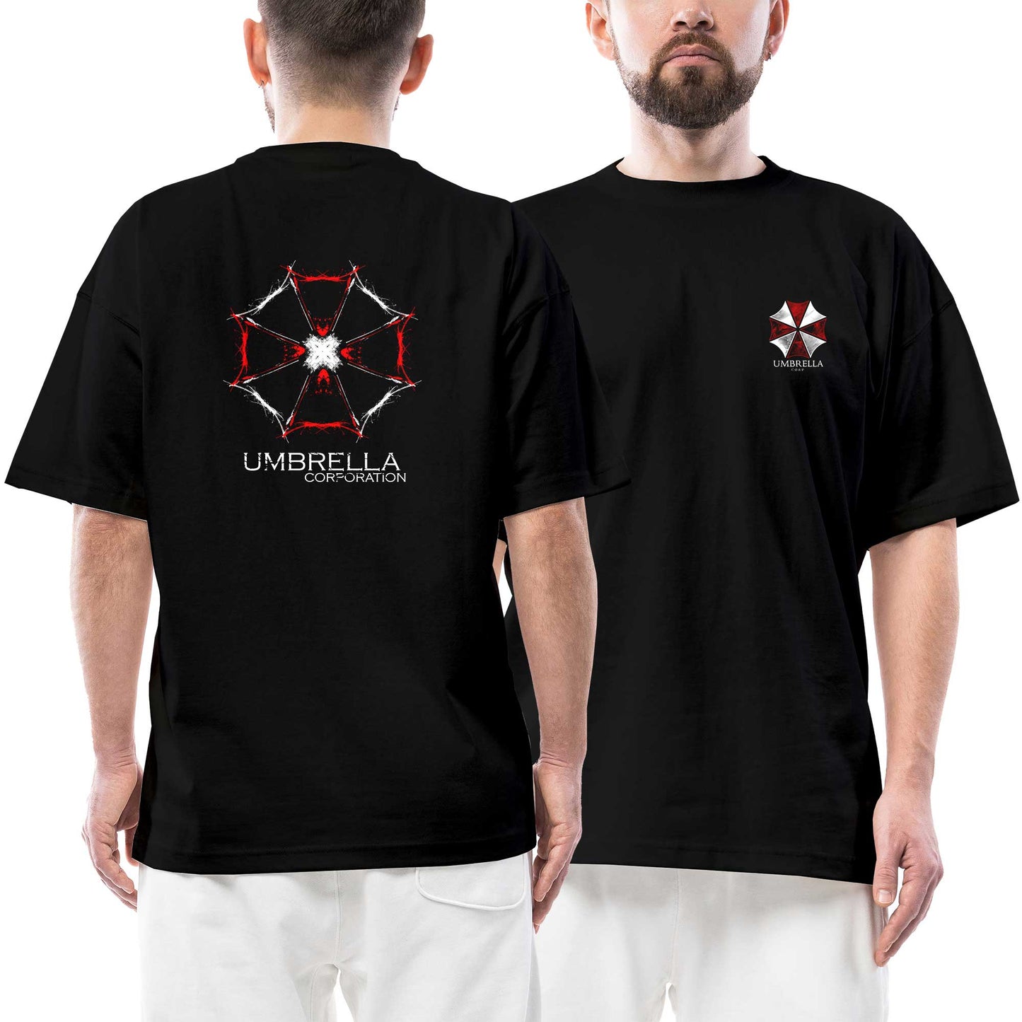 Umbrella Ön Arka Baskılı Siyah Oversize Tişört