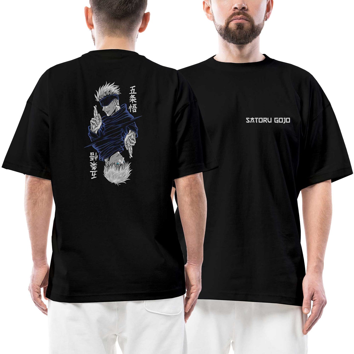 Gojo Satoru Jujutsu Ön Arka Baskılı Siyah Oversize Tişört