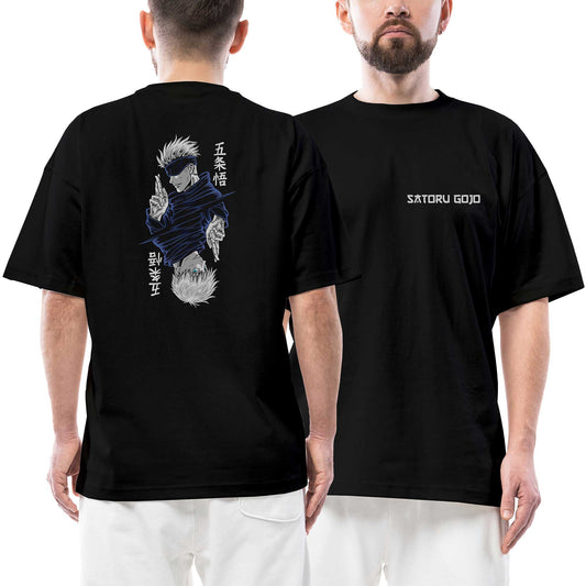 Gojo Satoru Jujutsu Ön Arka Baskılı Siyah Oversize Tişört